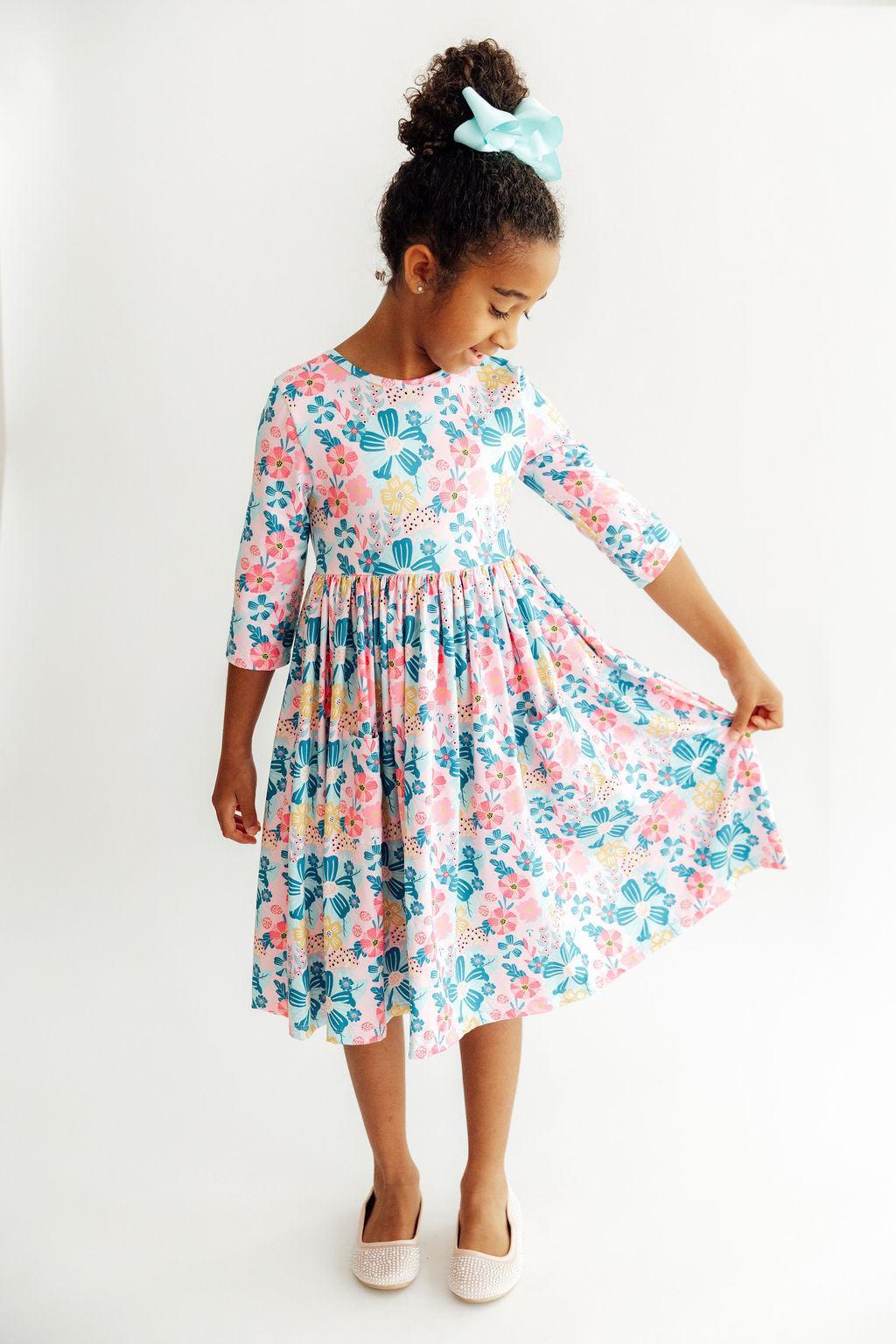 Floral Garden 3/4 Sleeve Pocket Twirl Dress by Mila & Rose ®
