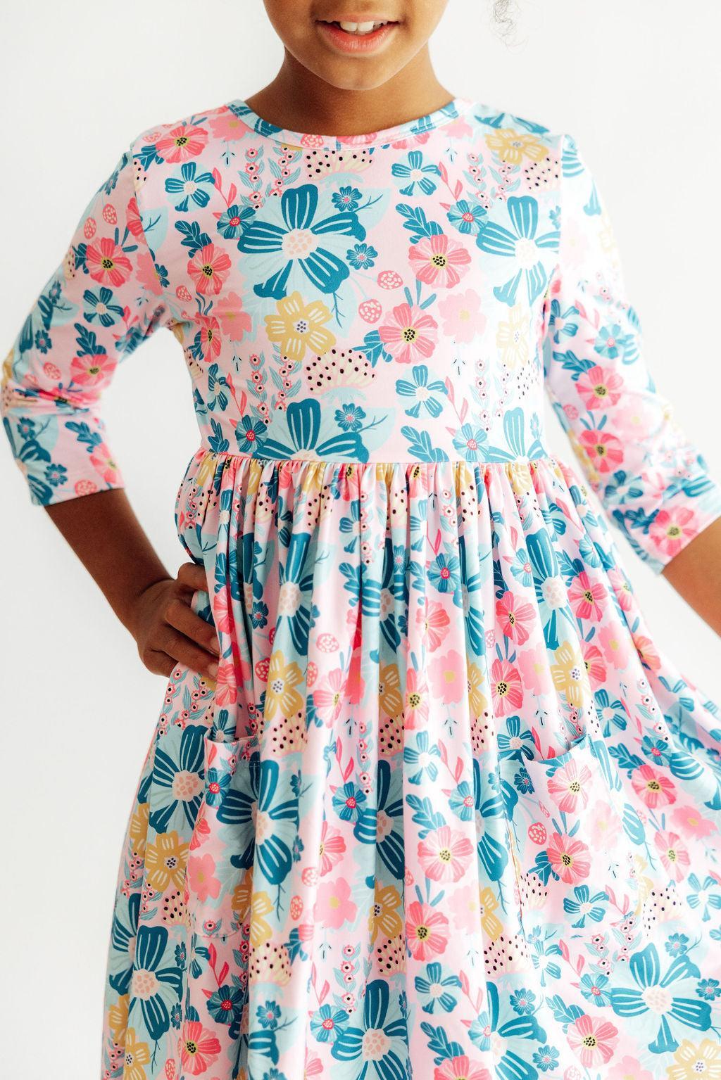 Floral Garden 3/4 Sleeve Pocket Twirl Dress by Mila & Rose ®