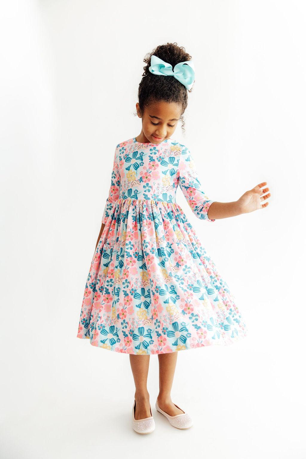 Floral Garden 3/4 Sleeve Pocket Twirl Dress by Mila & Rose ®