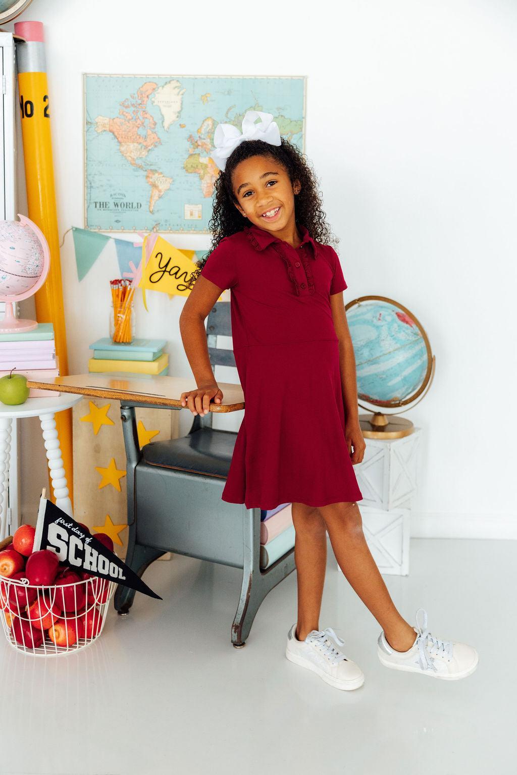 Burgundy S/S Polo Dress by Mila & Rose ®