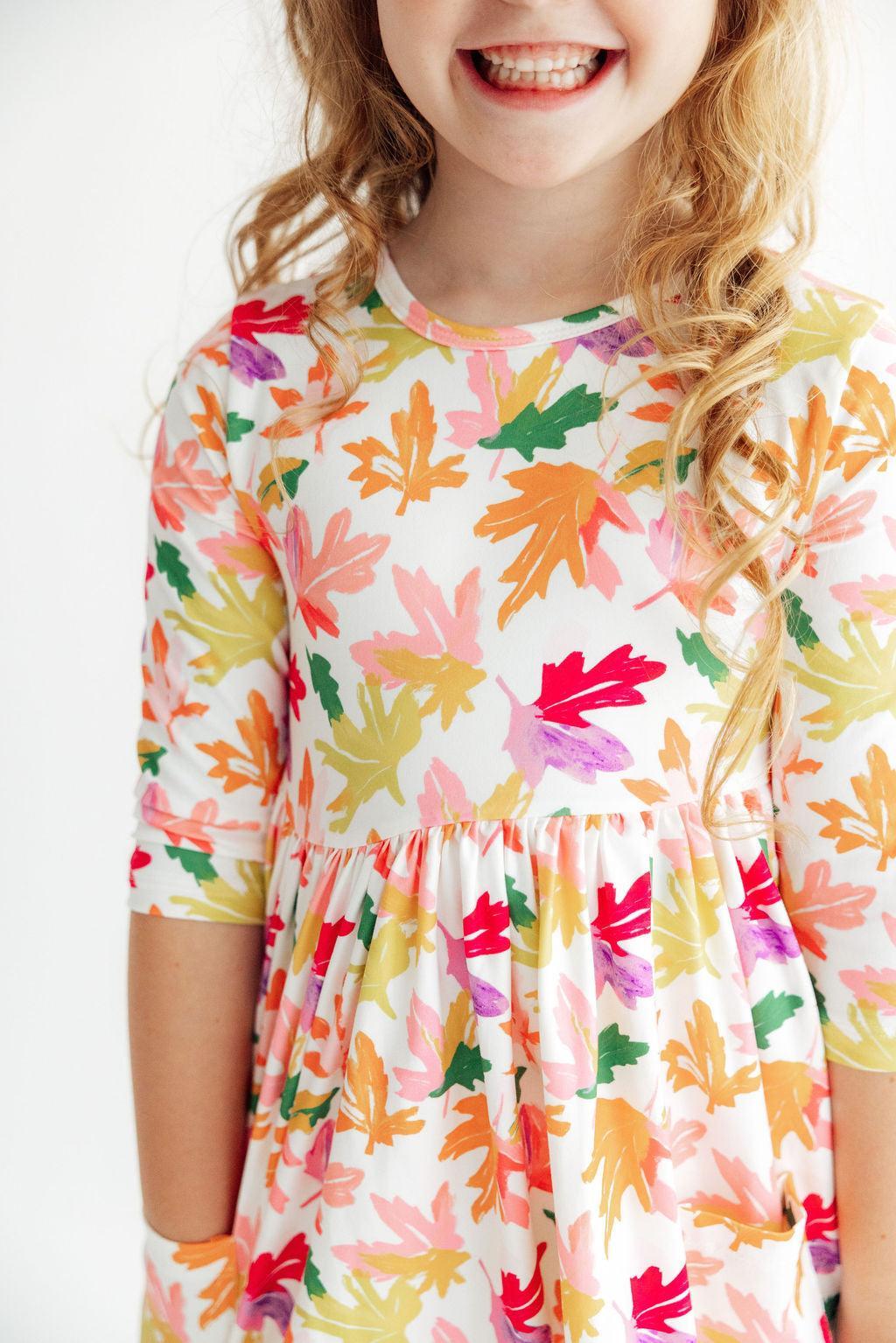 Falling Leaves 3/4 Sleeve Pocket Twirl Dress by Mila & Rose ®
