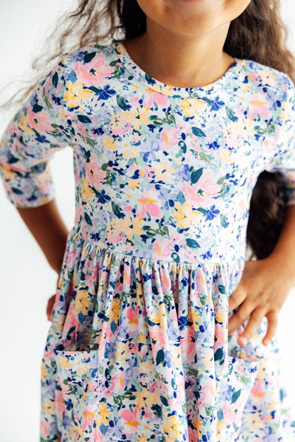 Fall Floral 3/4 Sleeve Pocket Twirl Dress by Mila & Rose ®