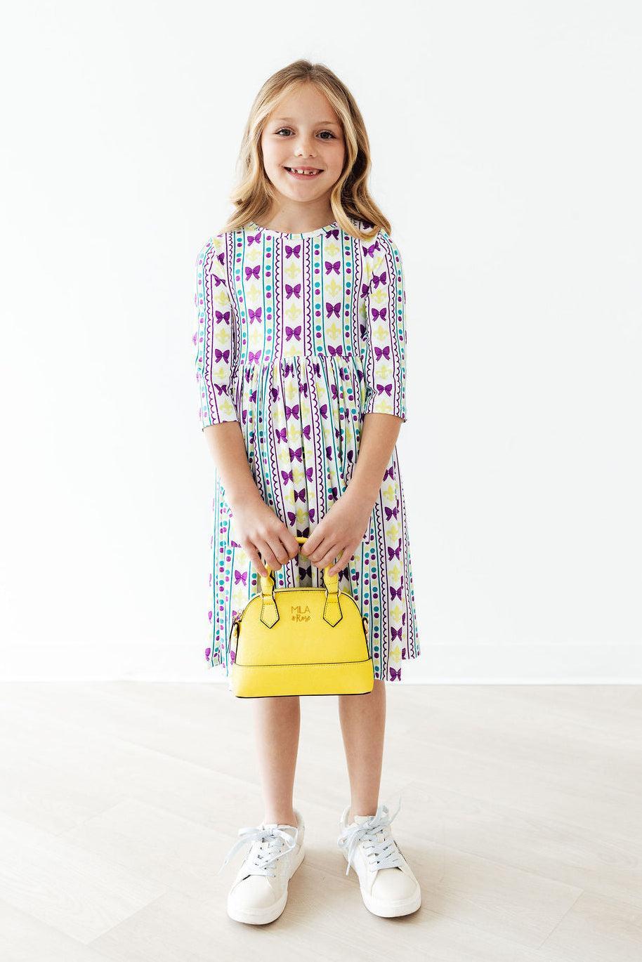 Mardi Gras 3/4 Sleeve Pocket Twirl Dress by Mila & Rose ®
