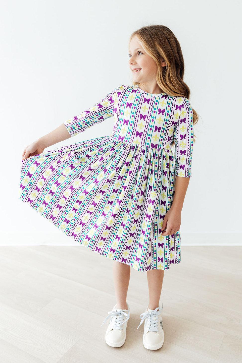 Mardi Gras 3/4 Sleeve Pocket Twirl Dress by Mila & Rose ®