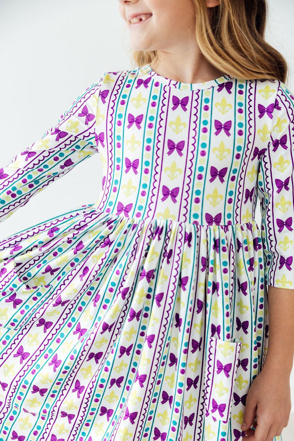 Mardi Gras 3/4 Sleeve Pocket Twirl Dress by Mila & Rose ®