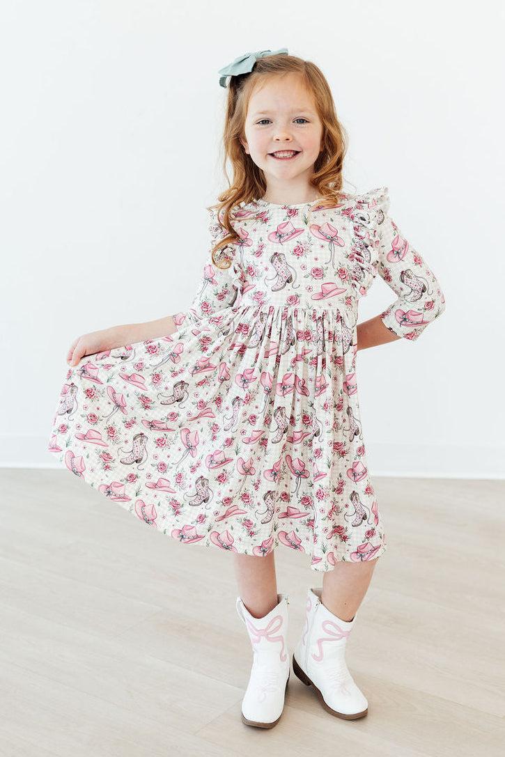 Cowgirl Cutie 3/4 Sleeve Ruffle Twirl Dress by Mila & Rose ®