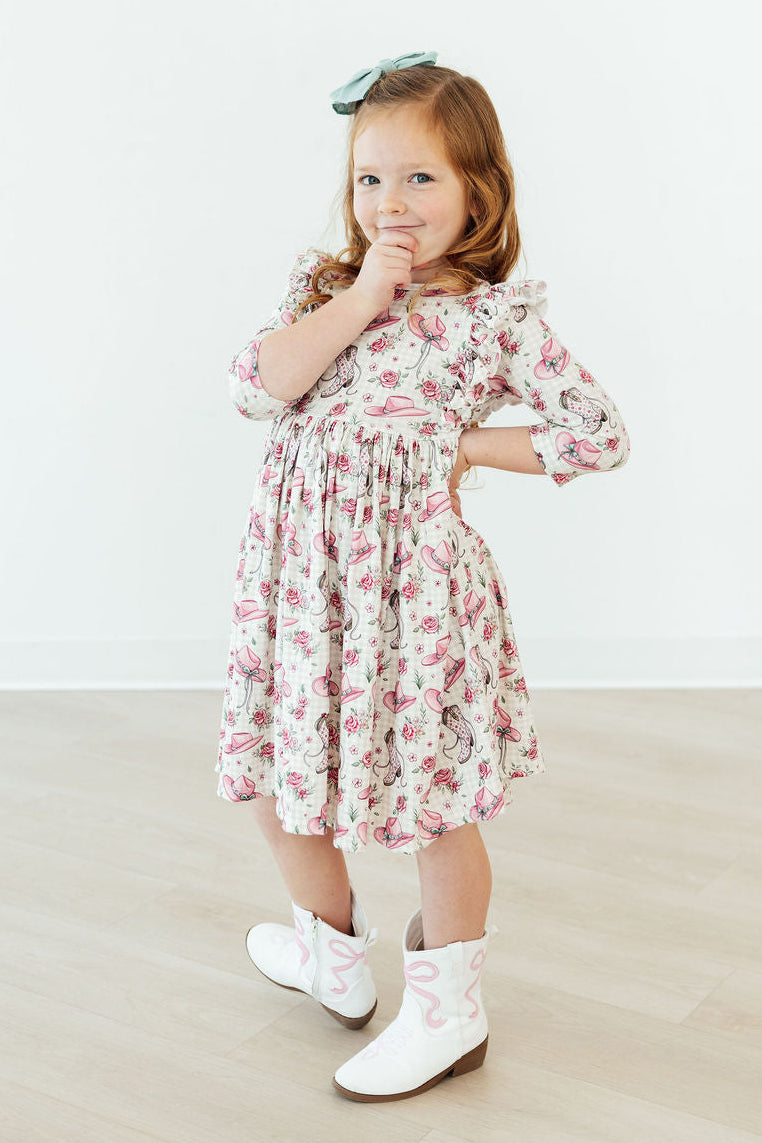 Cowgirl Cutie 3/4 Sleeve Ruffle Twirl Dress by Mila & Rose ®
