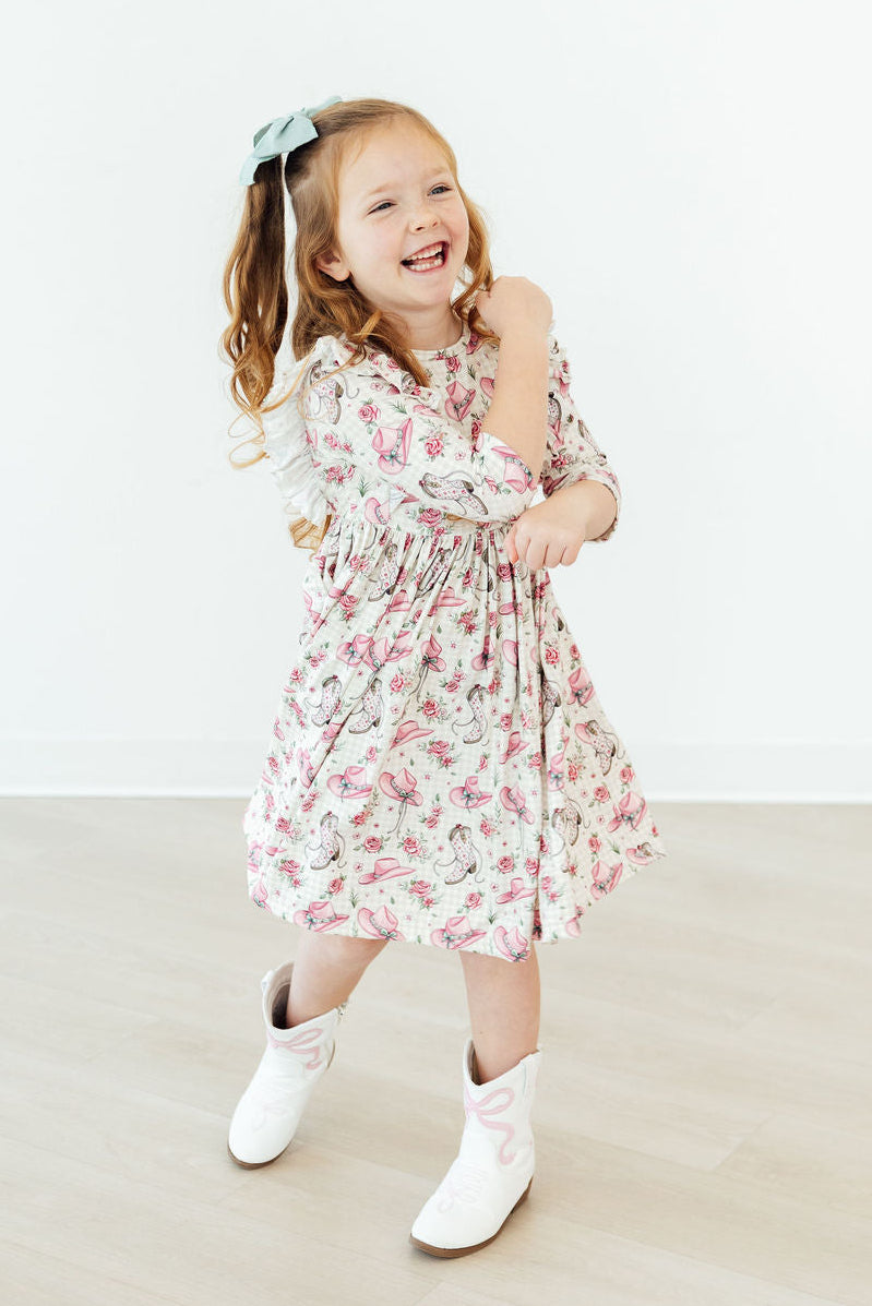 Cowgirl Cutie 3/4 Sleeve Ruffle Twirl Dress by Mila & Rose ®
