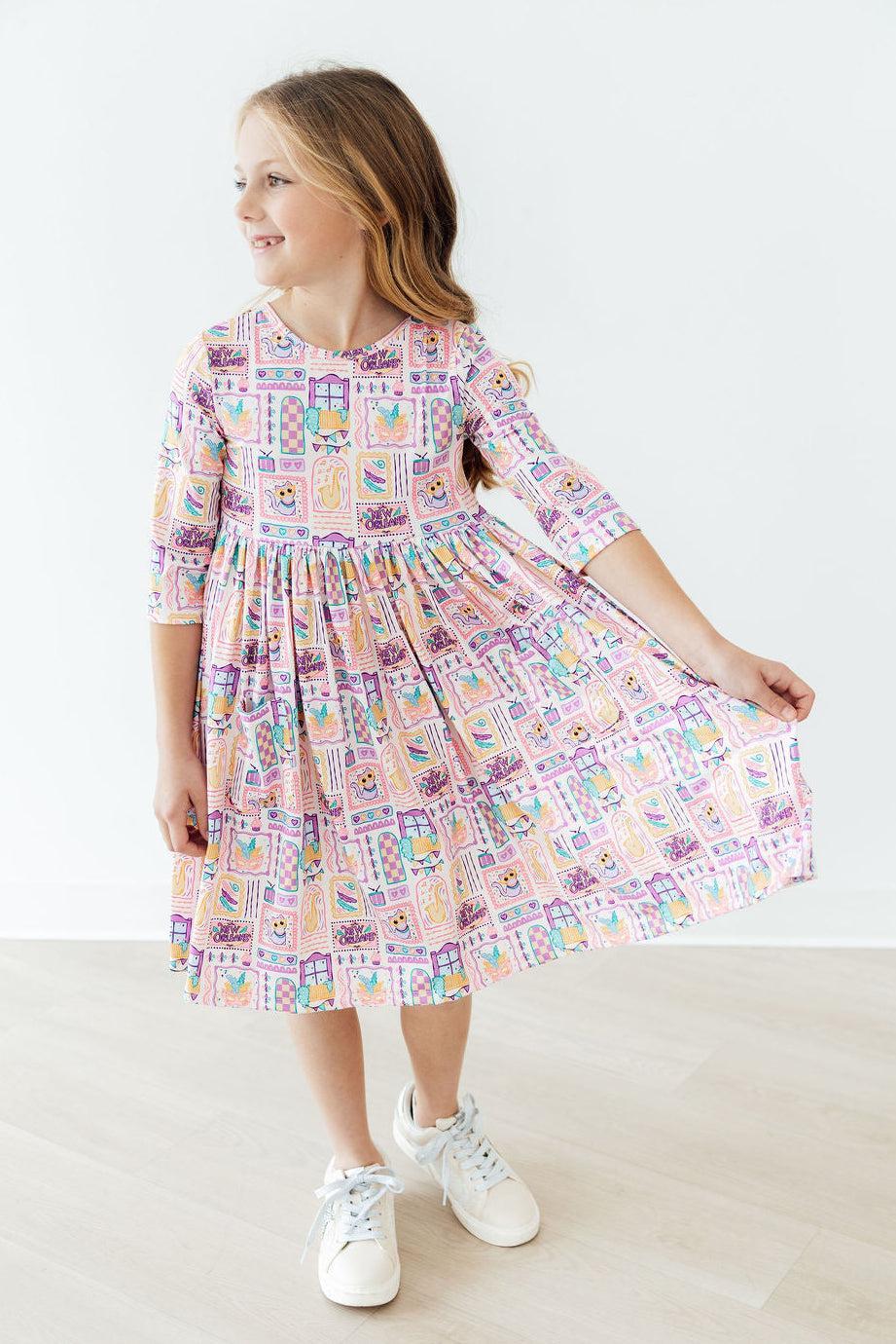 French Quarter Fun 3/4 Sleeve Pocket Twirl Dress by Mila & Rose ®