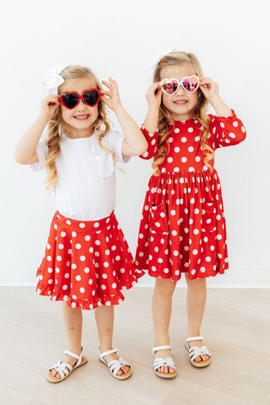Red Polka Dots 3/4 Sleeve Pocket Twirl Dress by Mila & Rose ®