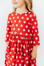 Red Polka Dots 3/4 Sleeve Pocket Twirl Dress by Mila & Rose ®