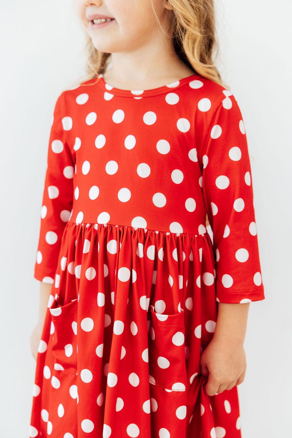 Red Polka Dots 3/4 Sleeve Pocket Twirl Dress by Mila & Rose ®