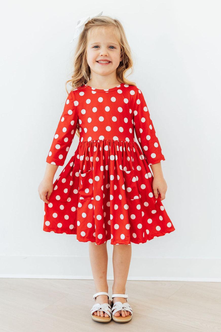 Red Polka Dots 3/4 Sleeve Pocket Twirl Dress by Mila & Rose ®