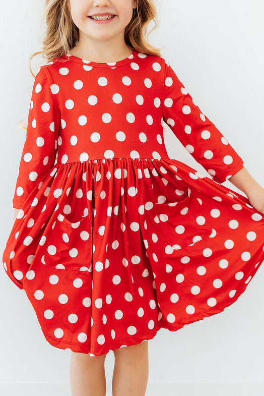 Red Polka Dots 3/4 Sleeve Pocket Twirl Dress by Mila & Rose ®