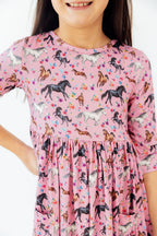 Petals & Ponies 3/4 Sleeve Pocket Twirl Dress by Mila & Rose ®