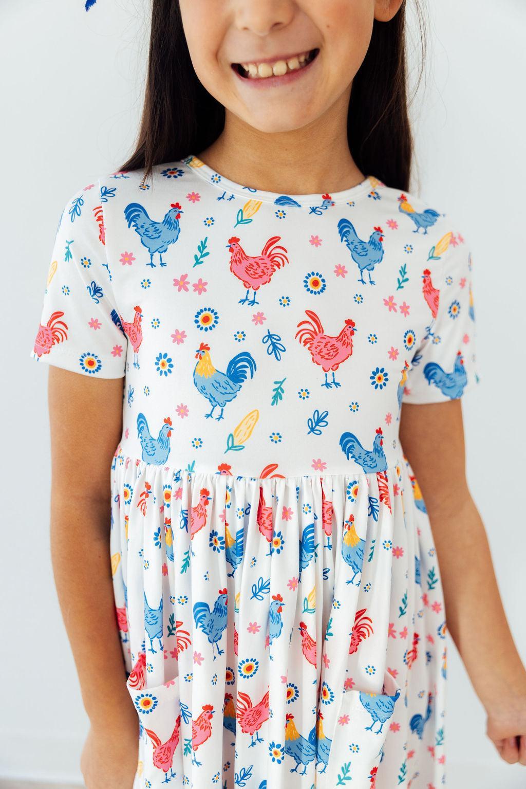 Rainbow Roosters S/S Pocket Twirl Dress by Mila & Rose ®