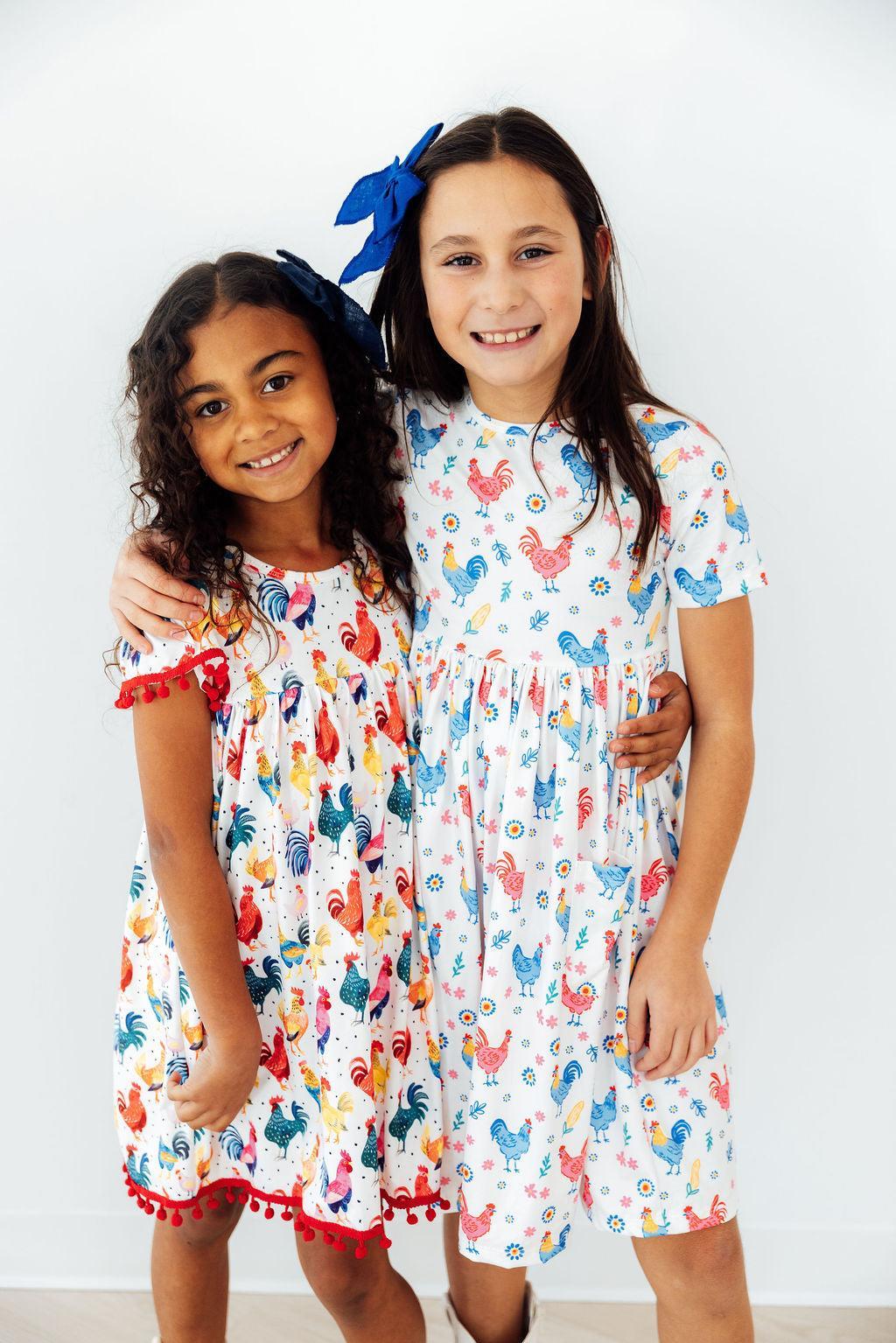 Rainbow Roosters S/S Pocket Twirl Dress by Mila & Rose ®