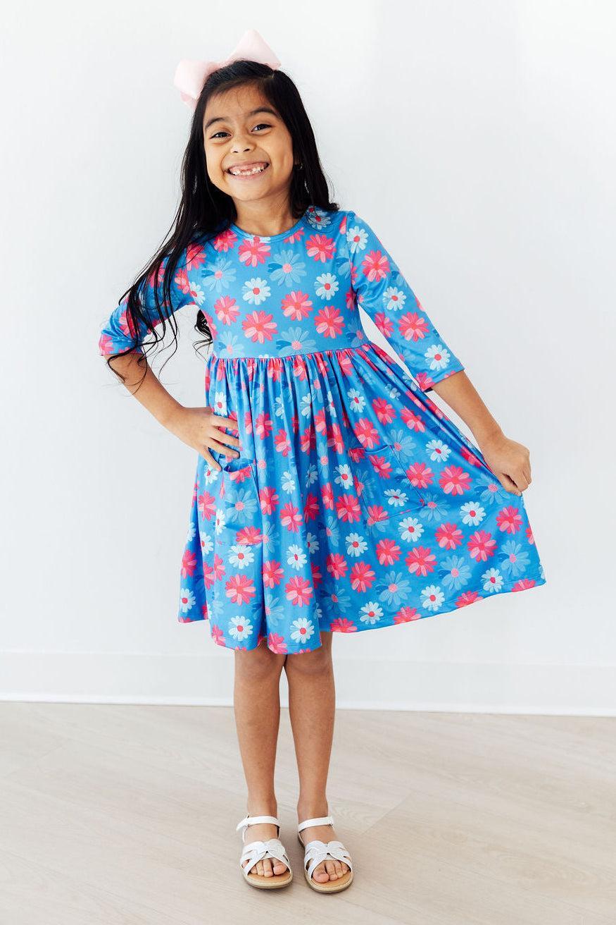 Cotton Candy Daisy 3/4 Sleeve Pocket Twirl Dress by Mila & Rose ®
