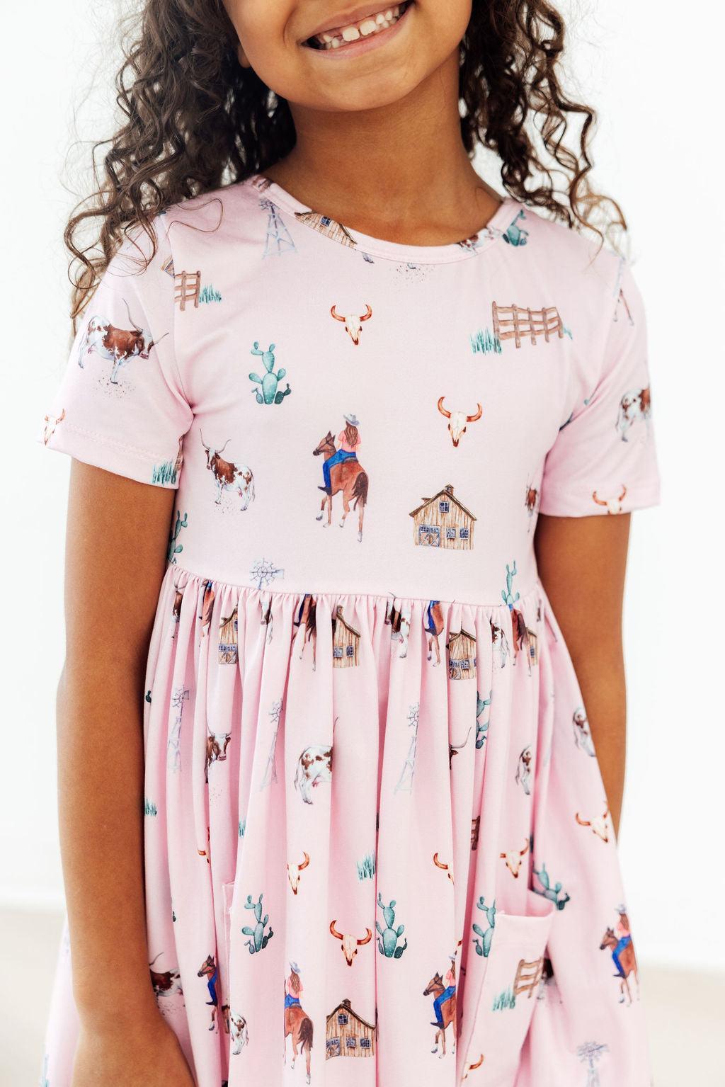 Pink Ranch Hand S/S Pocket Twirl Dress by Mila & Rose ®