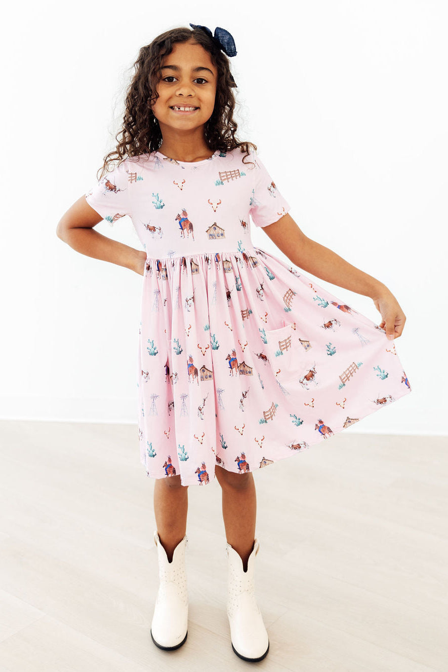 Pink Ranch Hand S/S Pocket Twirl Dress by Mila & Rose ®