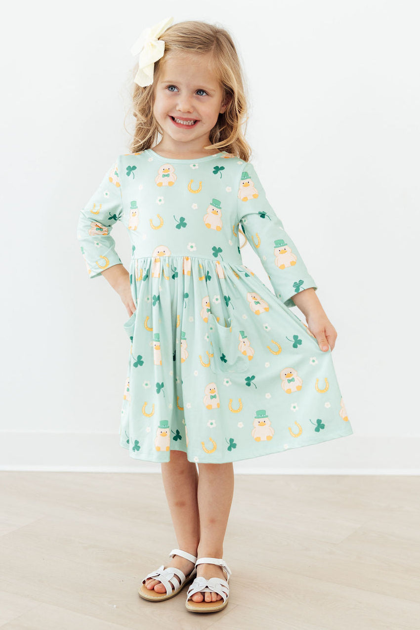 Lucky Duck 3/4 Sleeve Pocket Twirl Dress by Mila & Rose ®