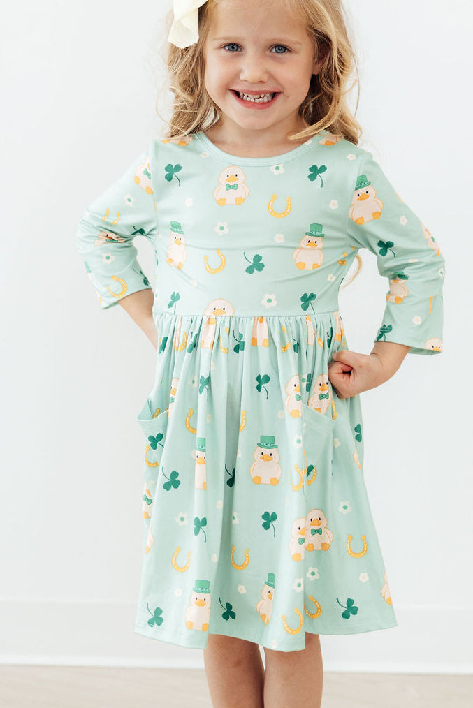 Lucky Duck 3/4 Sleeve Pocket Twirl Dress by Mila & Rose ®