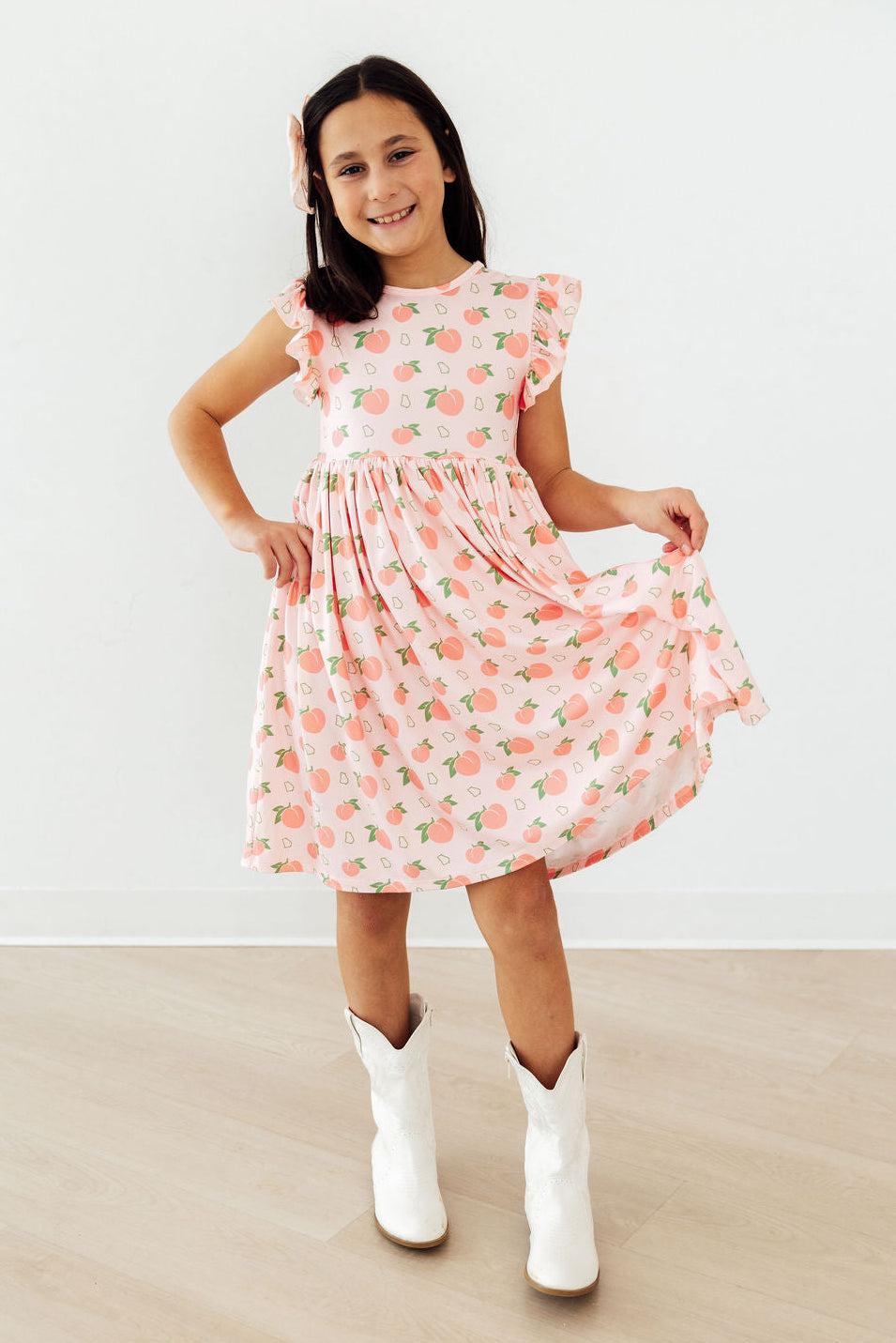 Georgia Peach Flutter Sleeve Twirl Dress by Mila & Rose ®
