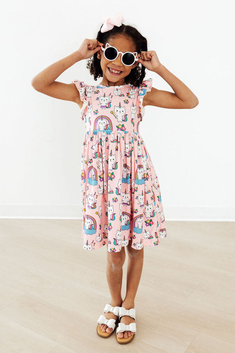 Rainbow Purr-fection Flutter Sleeve Twirl Dress by Mila & Rose ®