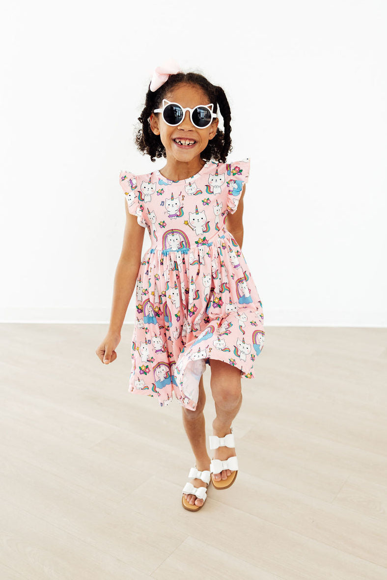Rainbow Purr-fection Flutter Sleeve Twirl Dress by Mila & Rose ®