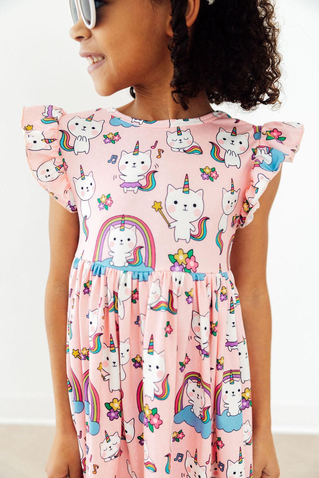Rainbow Purr-fection Flutter Sleeve Twirl Dress by Mila & Rose ®