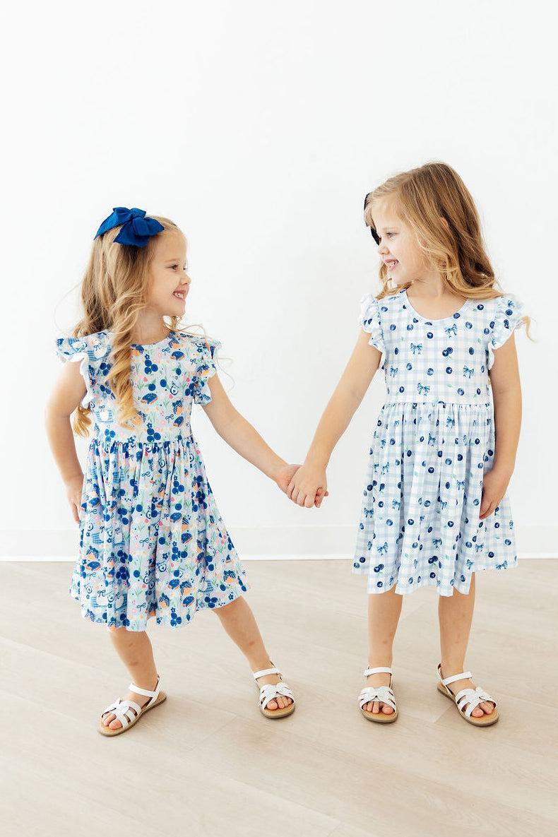 Blueberry Picnic Flutter Sleeve Twirl Dress by Mila & Rose ®
