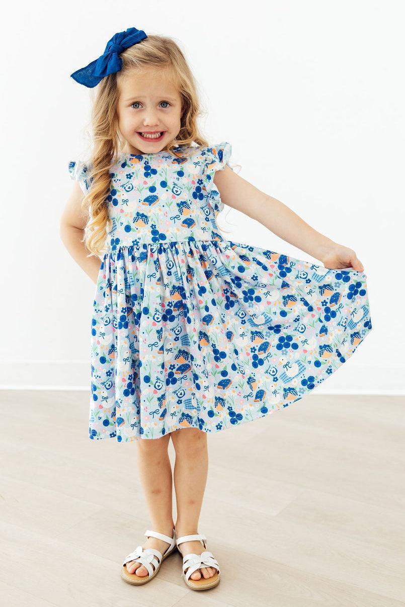 Blueberry Picnic Flutter Sleeve Twirl Dress by Mila & Rose ®