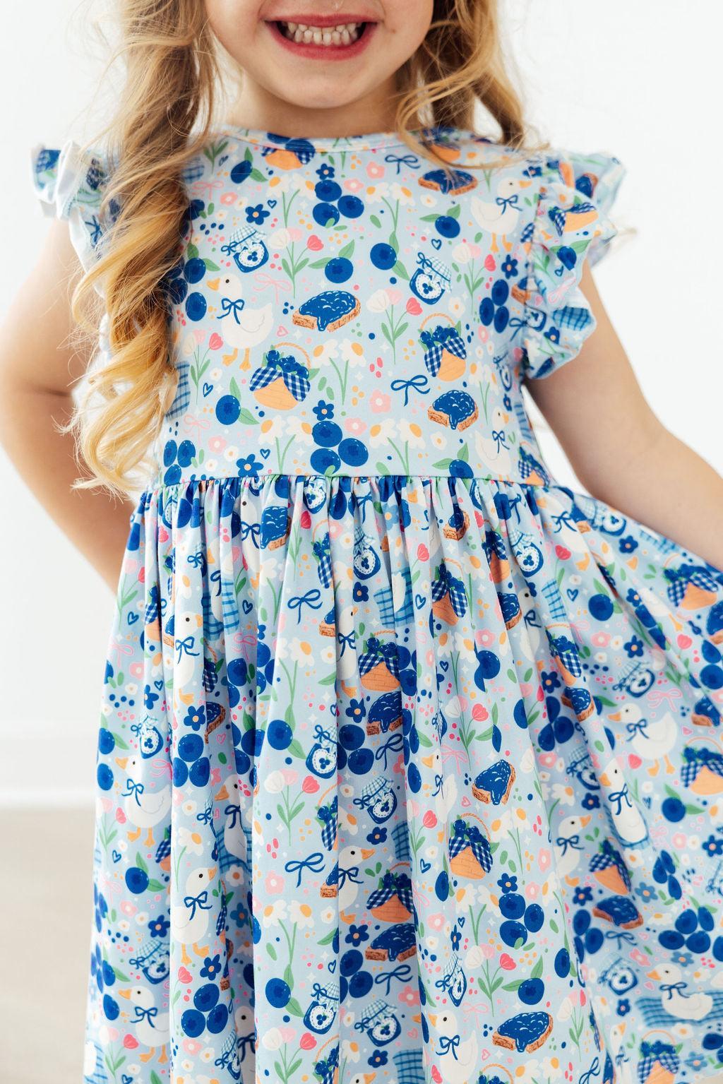 Blueberry Picnic Flutter Sleeve Twirl Dress by Mila & Rose ®