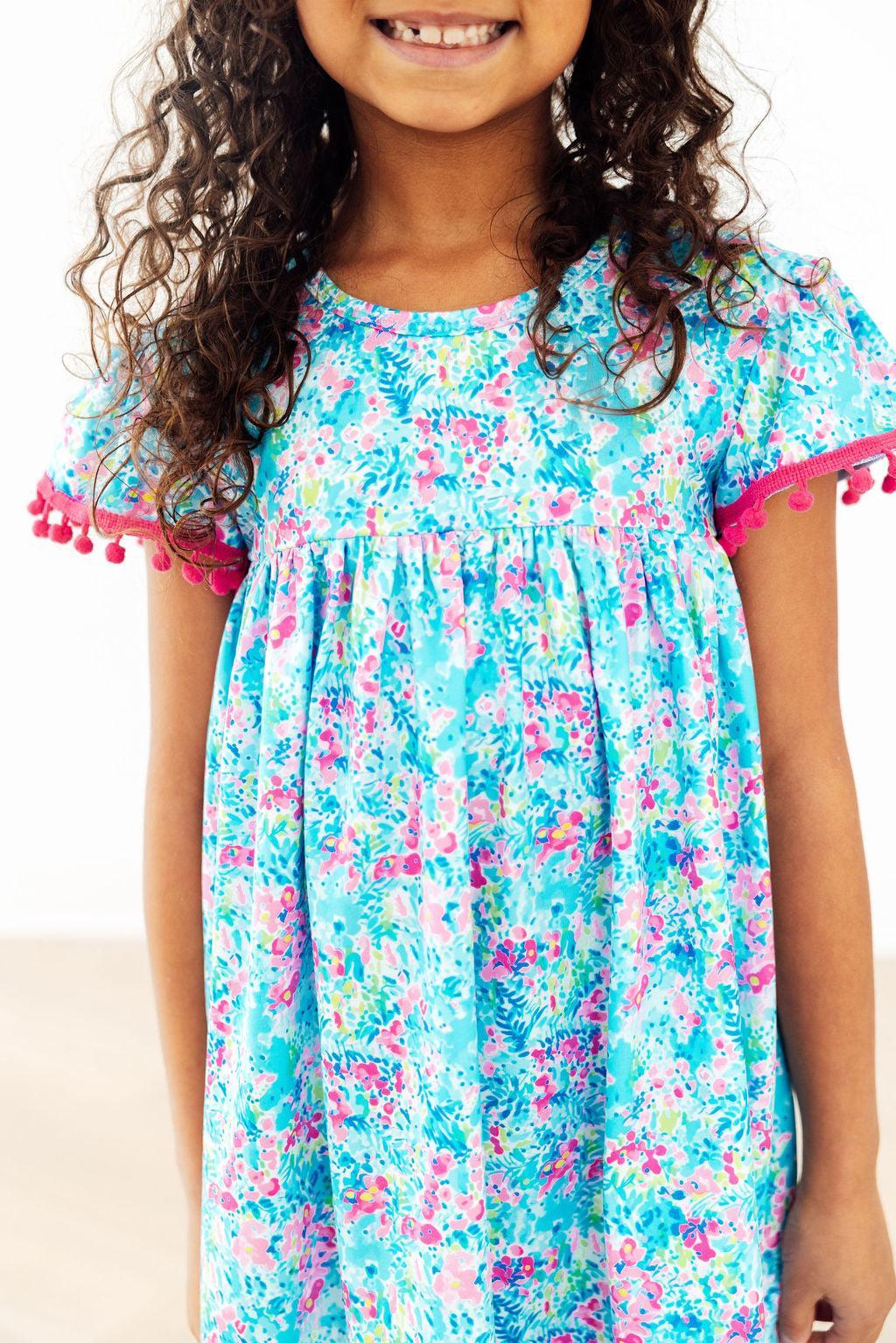 Aqua Garden Pom Pom Dress by Mila & Rose ®