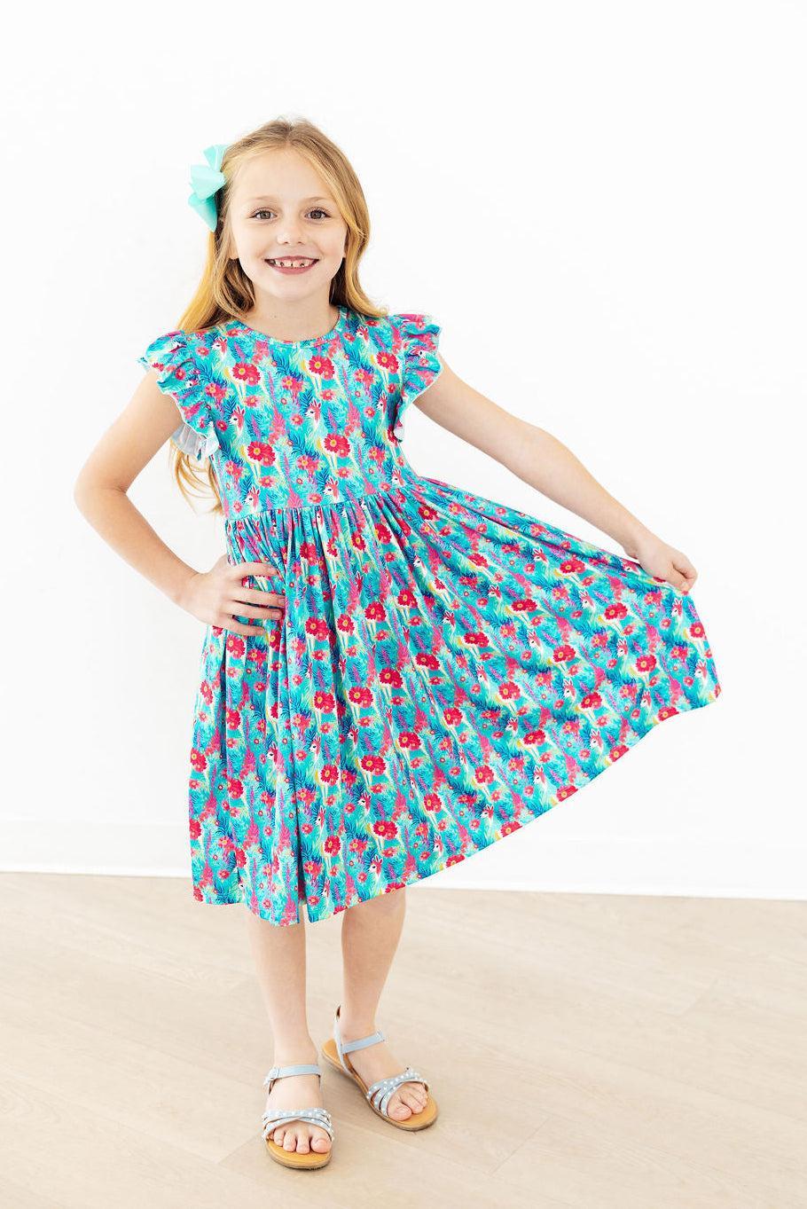 Lovely Llamas Flutter Sleeve Twirl Dress by Mila & Rose ®
