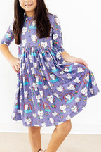 Kitties in the Clouds 3/4 Sleeve Pocket Twirl Dress by Mila & Rose ®