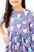 Kitties in the Clouds 3/4 Sleeve Pocket Twirl Dress by Mila & Rose ®