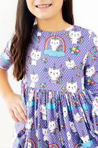 Kitties in the Clouds 3/4 Sleeve Pocket Twirl Dress by Mila & Rose ®