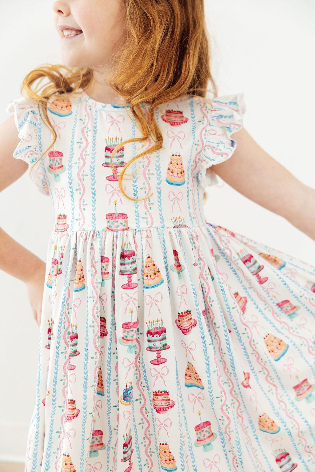 Birthday Cakes Flutter Sleeve Twirl Dress by Mila & Rose ®