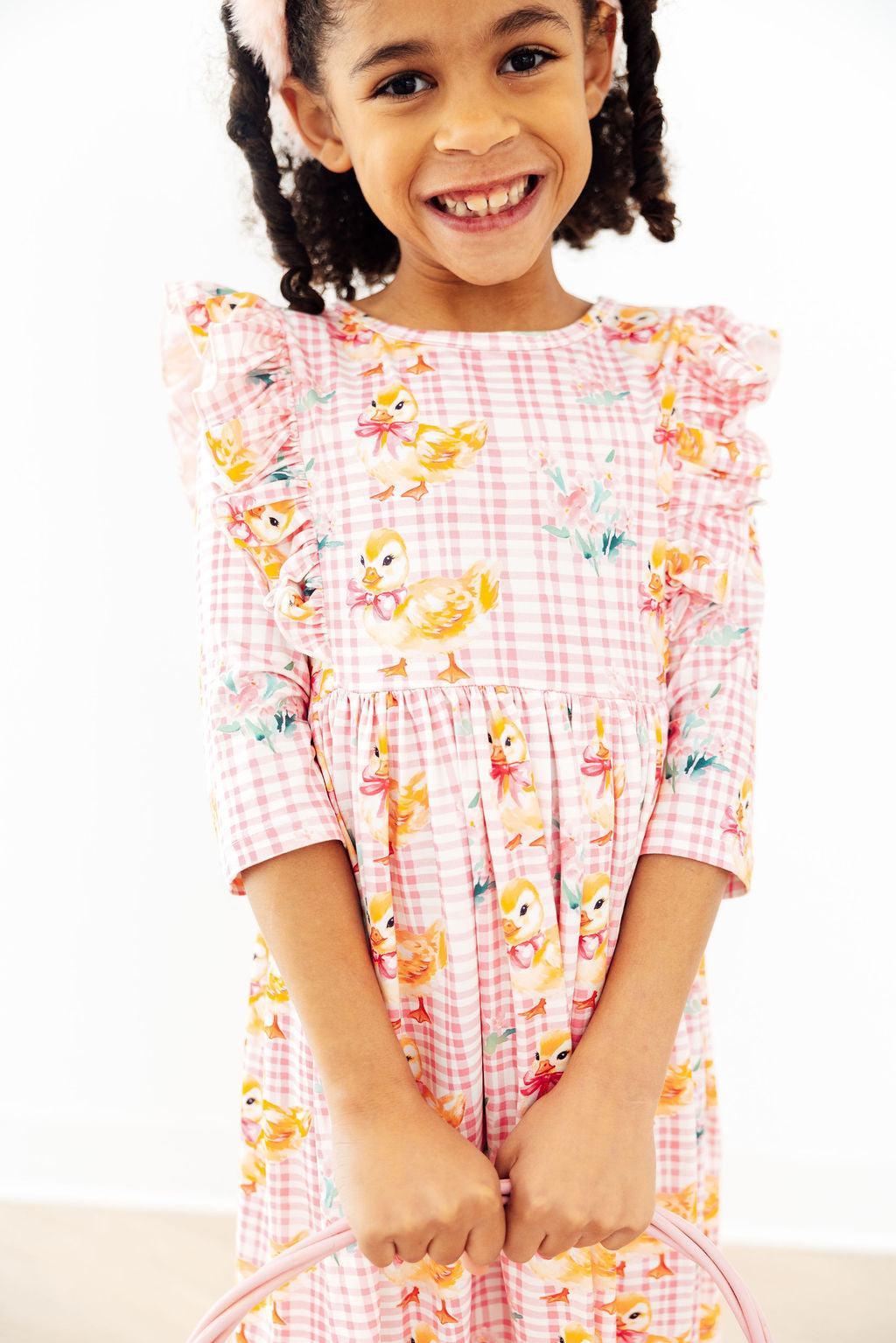 Daisy Ducklings 3/4 Sleeve Ruffle Twirl Dress by Mila & Rose ®