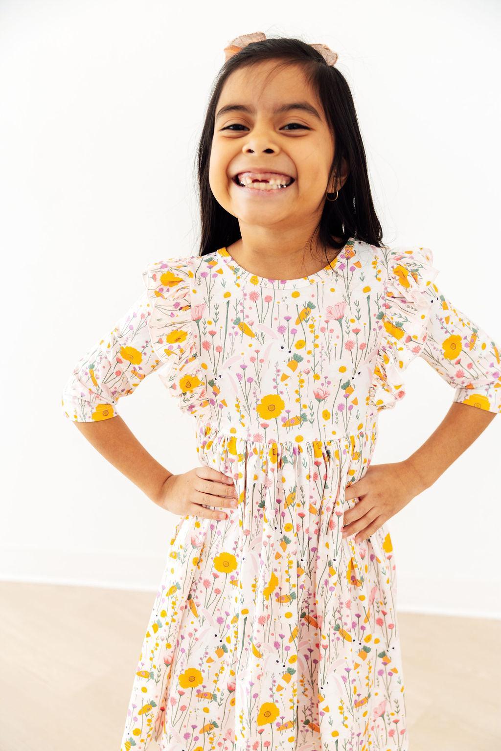Carrot Cutie 3/4 Sleeve Ruffle Twirl Dress by Mila & Rose ®