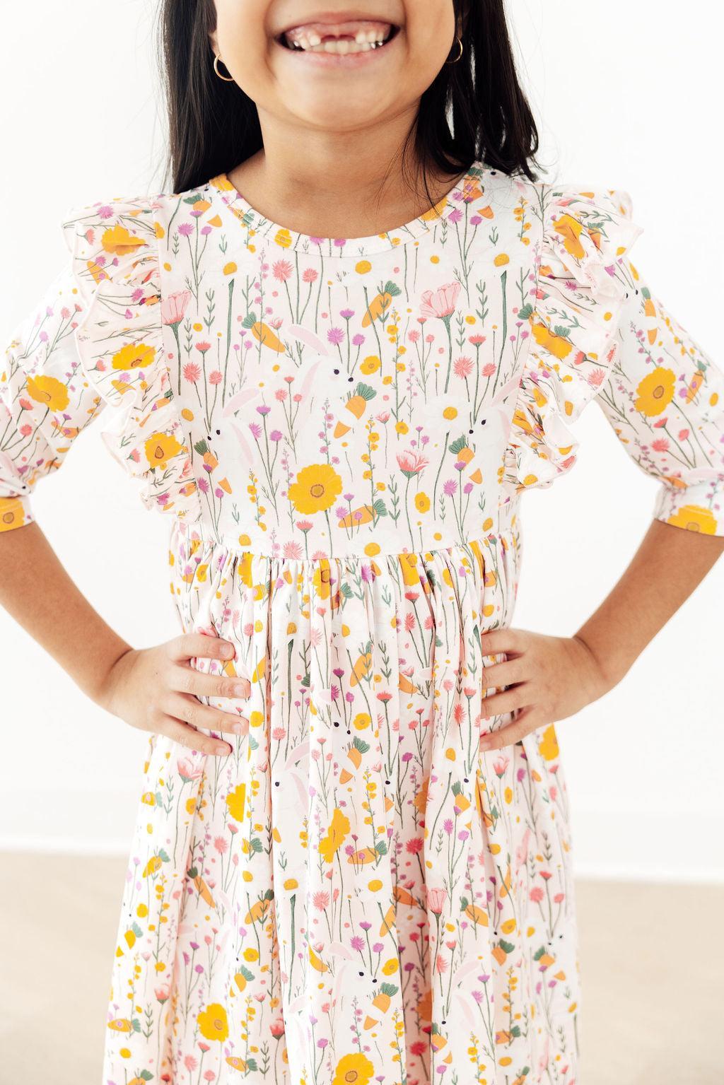 Carrot Cutie 3/4 Sleeve Ruffle Twirl Dress by Mila & Rose ®
