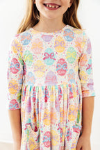 Egg-stra Cute 3/4 Sleeve Pocket Twirl Dress by Mila & Rose ®