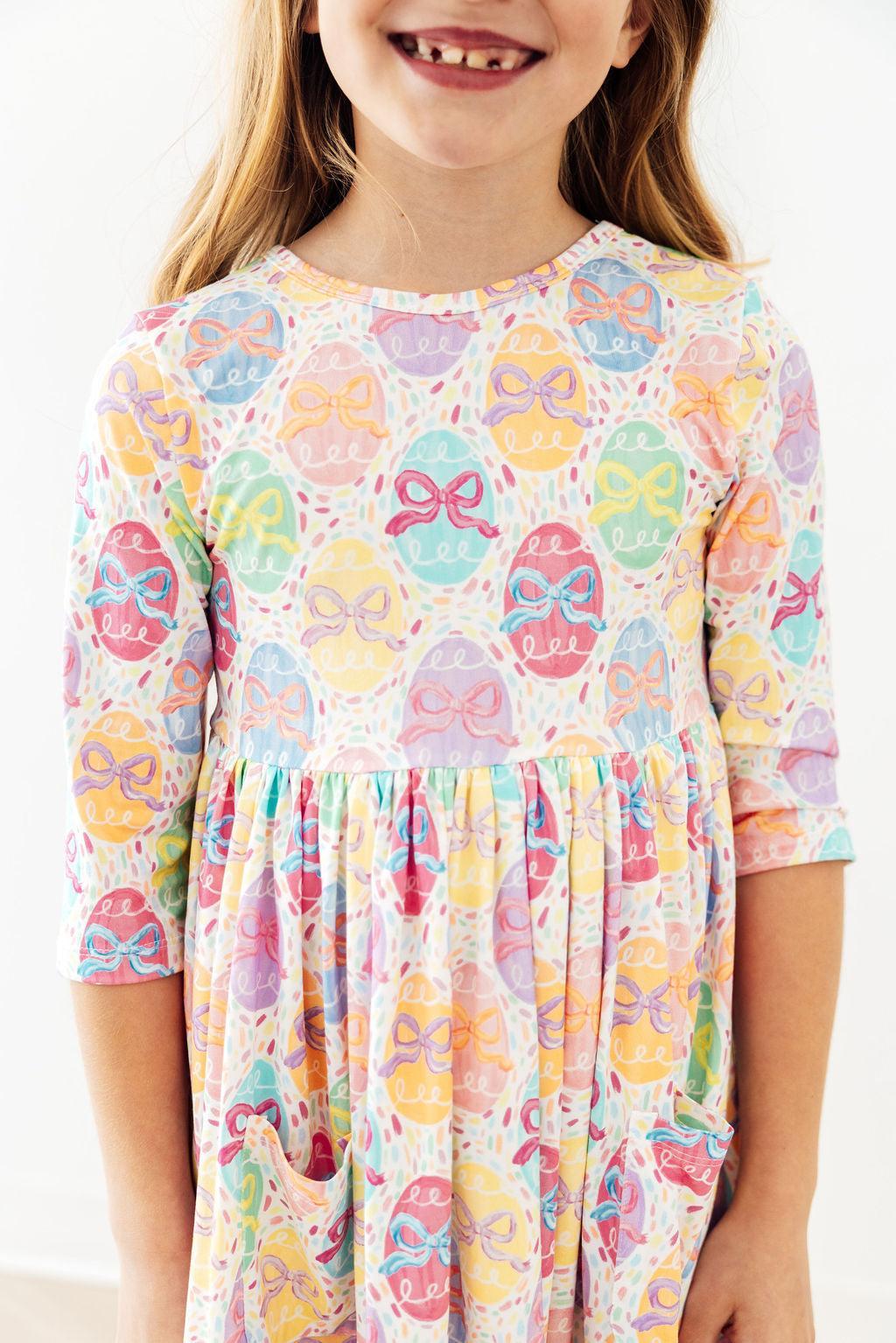 Egg-stra Cute 3/4 Sleeve Pocket Twirl Dress by Mila & Rose ®