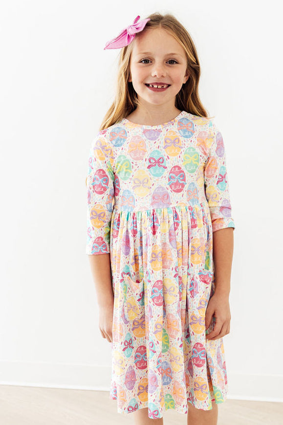 Egg-stra Cute 3/4 Sleeve Pocket Twirl Dress by Mila & Rose ®