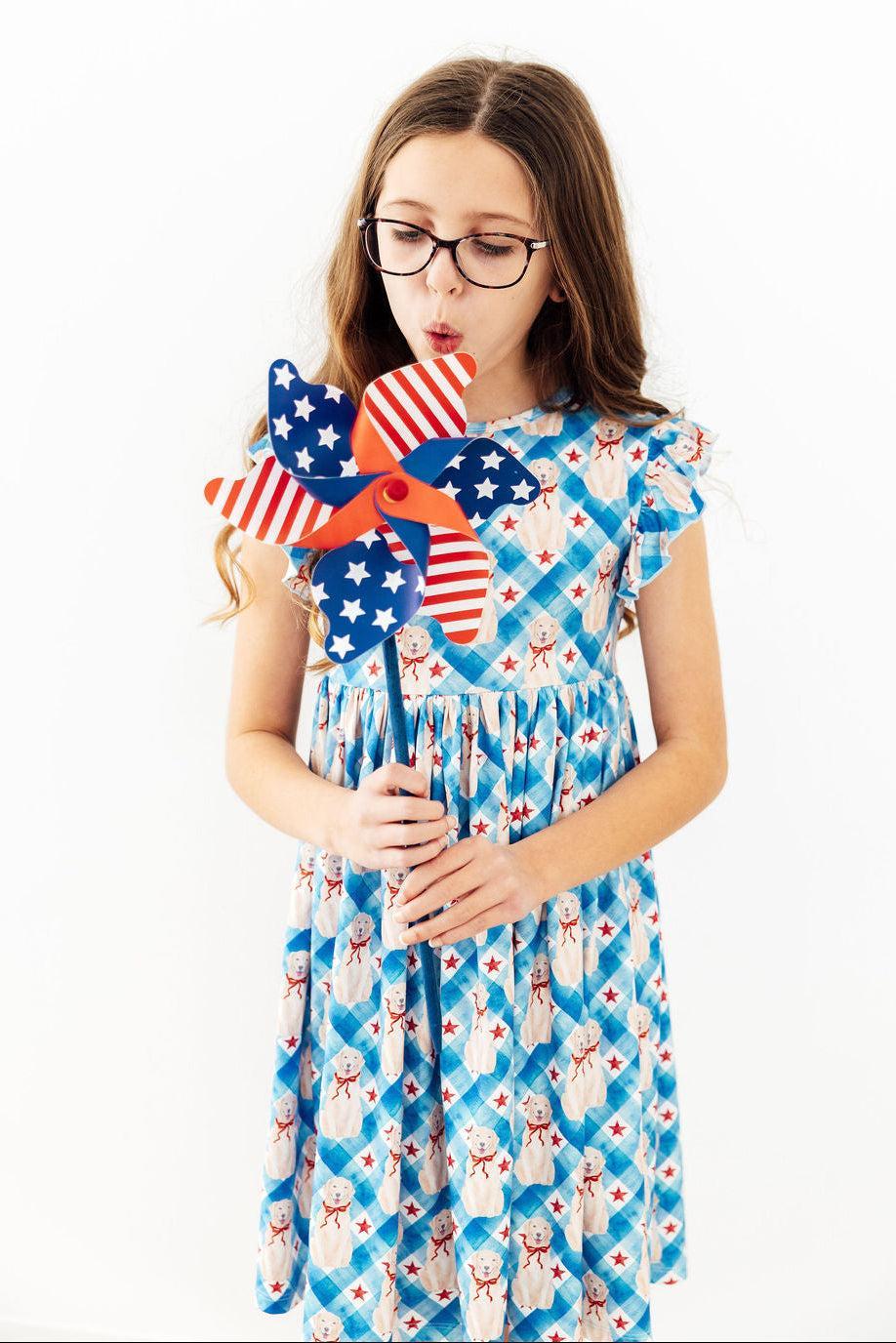 Star Spangled Pups Flutter Sleeve Twirl Dress by Mila & Rose ®