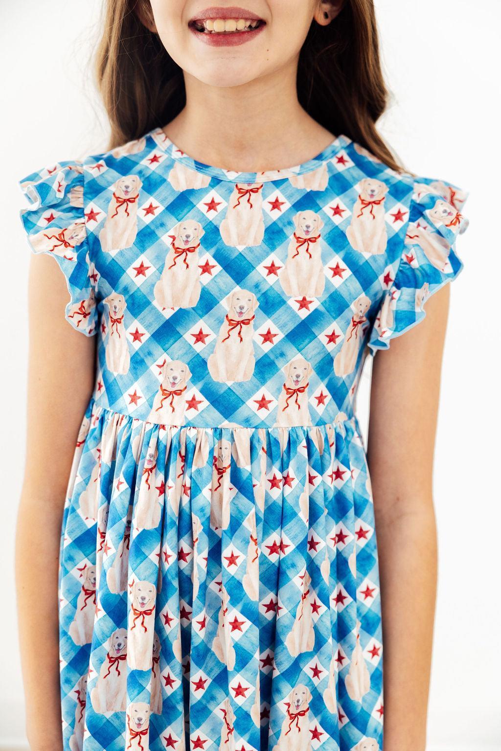 Star Spangled Pups Flutter Sleeve Twirl Dress by Mila & Rose ®
