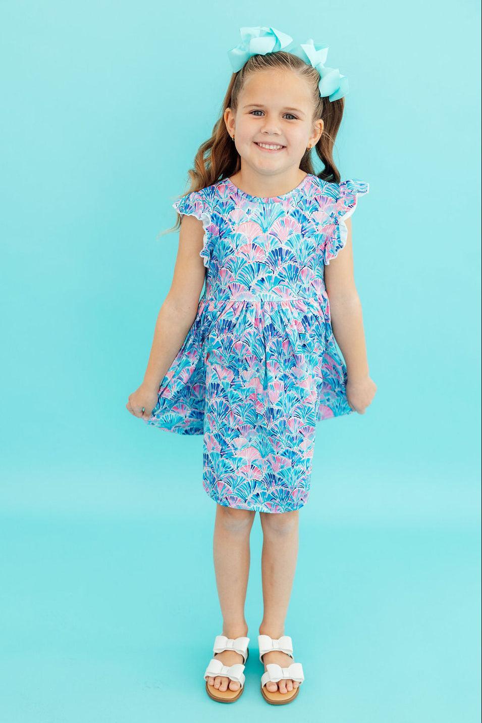 Seaside Shells Flutter Sleeve Twirl Dress by Mila & Rose ®