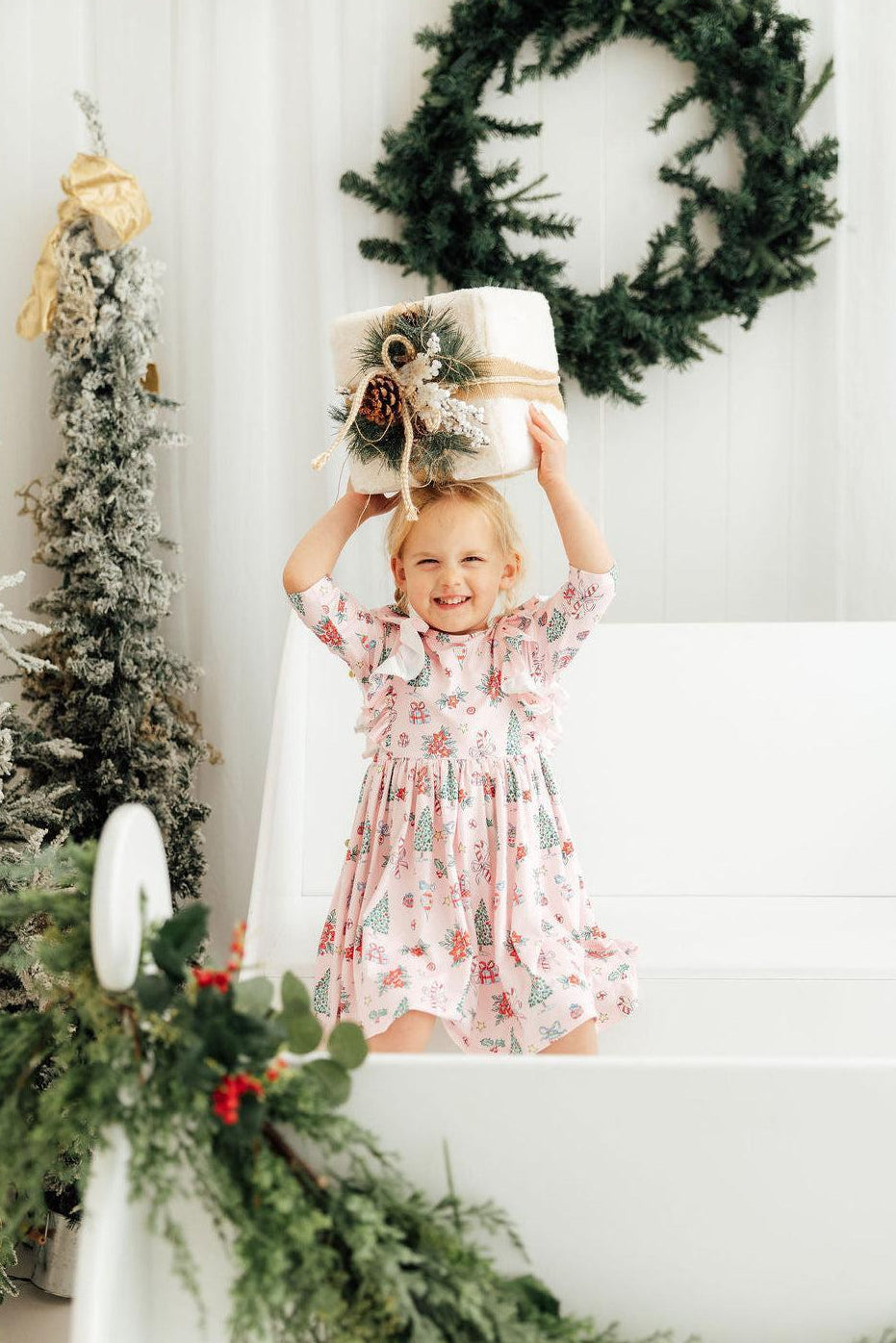 Pink Christmas 3/4 Sleeve Ruffle Twirl Dress by Mila & Rose ®