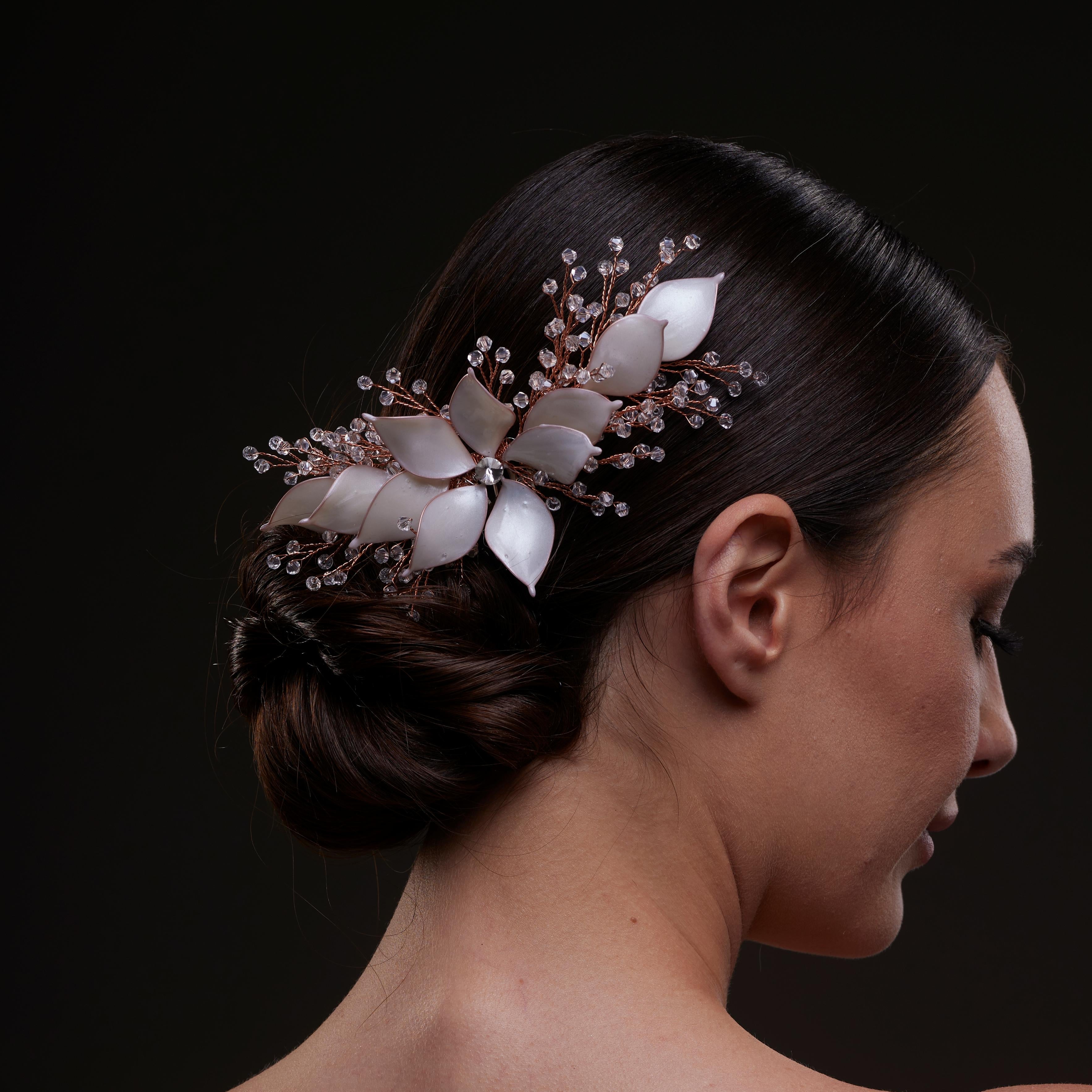 Handcrafted Rose Gold Bridal Hair Comb with Crystal Beads and Silver-Plated Wire - Elegant Wedding Hair Accessories for Brides and Bridesmaids by Bridal Port